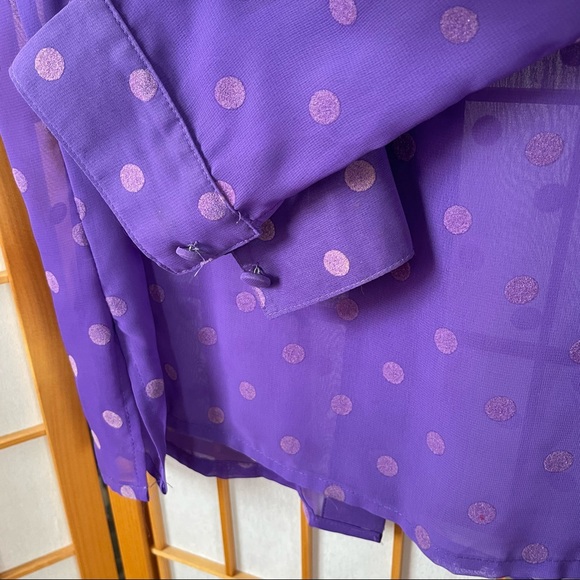 Vintage Lizzy B Purple Sheer polka dot chiffon Blouse Medium - Picture 5 of 7
